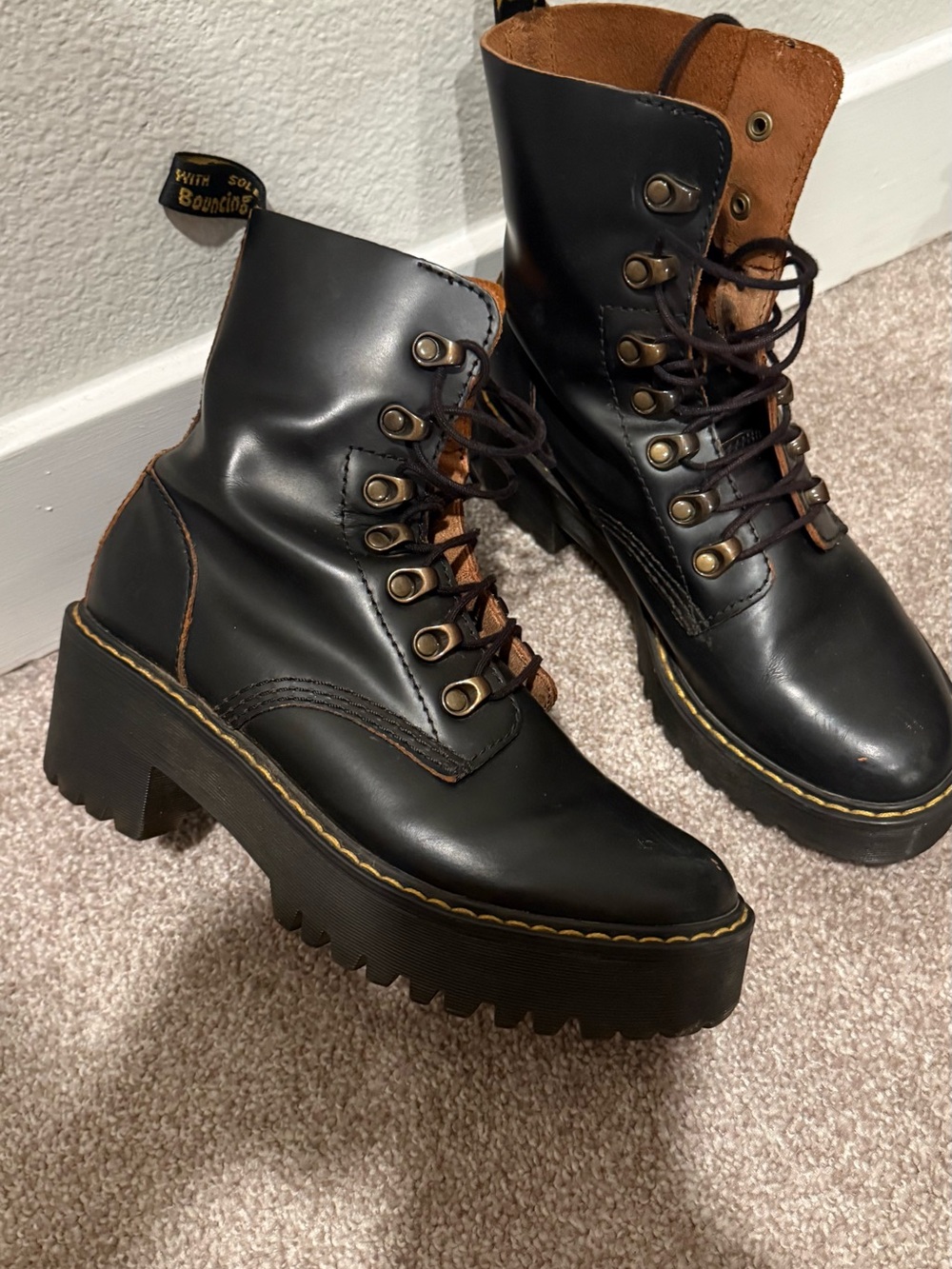Dr. Martens Black Leather Lug-Heel Lace-Up Boots